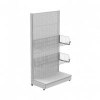 Стеллаж торговый пристенный перфорированный отдельностоящий (2250x1000x500) 2 сетчатые корзины